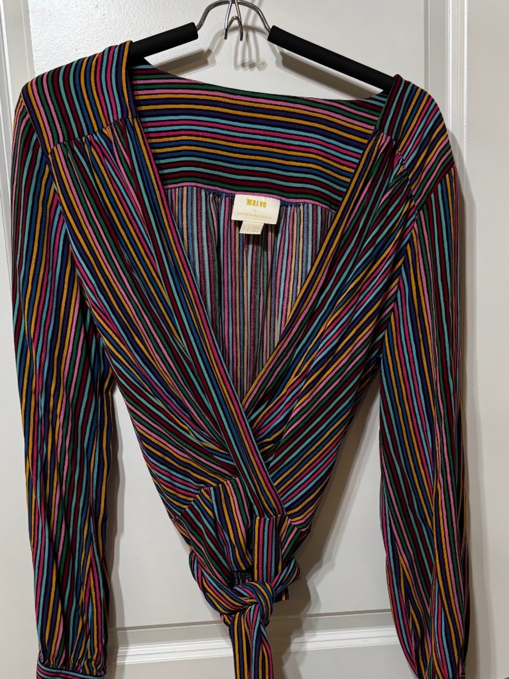 Anthropologie Maeve Size 14 Multicolor Striped Wrap Tie Blouse